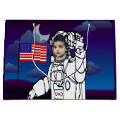 宇宙飛行士オンムーンアウタースペースボーイ誕生日 ラージペーパーバッグ (正面)