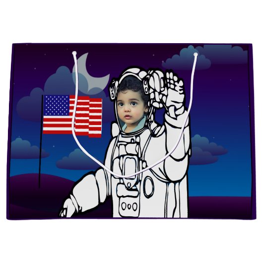 宇宙飛行士オンムーンアウタースペースボーイ誕生日 ラージペーパーバッグ (正面)