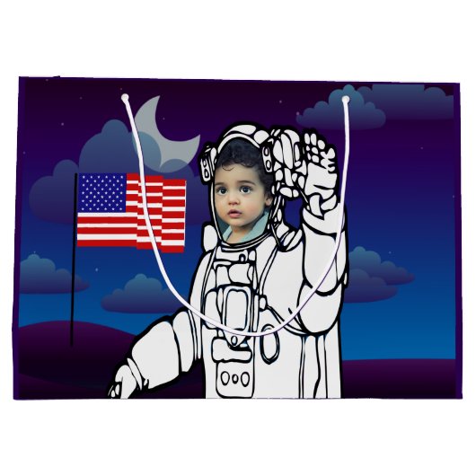 宇宙飛行士オンムーンアウタースペースボーイ誕生日 ラージペーパーバッグ (裏面)