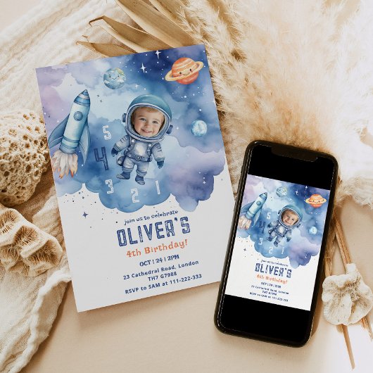宇宙飛行士カウントダウン4歳の誕生日の写真 招待状