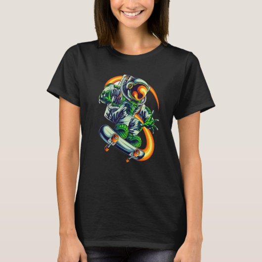 宇宙飛行士カッコいいスケートボードヴィンテージ宇宙スケートブ Tシャツ (正面)