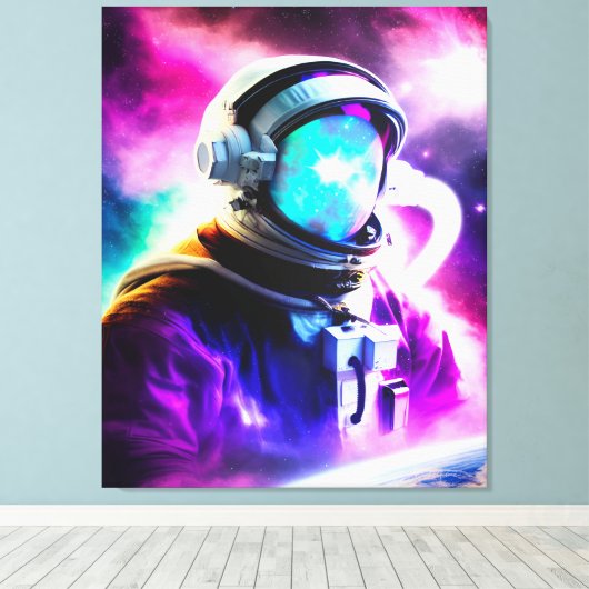宇宙飛行士カラフルが宇宙空間に引き伸ばしキャンバス キャンバスプリント (インサイチュ (ウッドフロア))