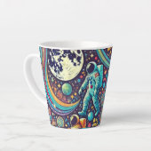 宇宙飛行士カラフルのスペースウォークパターン カフェラテマグ (左アングル)