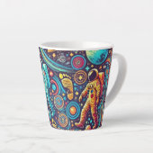 宇宙飛行士カラフルのスペースウォークパターン カフェラテマグ (右アングル)