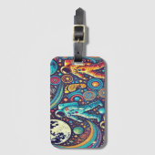 宇宙飛行士カラフルのスペースウォークパターン ラゲッジタグ (正面縦)