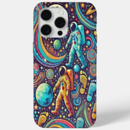 宇宙飛行士カラフルのスペースウォークパターン iPhone 15 PRO MAXケース