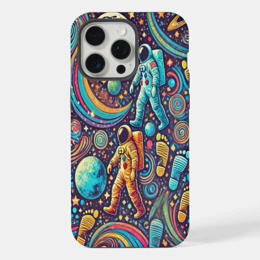 宇宙飛行士カラフルのスペースウォークパターン iPhoneケース (裏面)