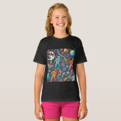 宇宙飛行士カラフルのスペースウォークパターン Tシャツ (正面フル)