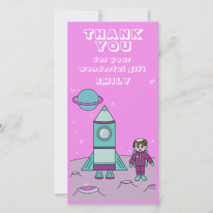 宇宙飛行士ガール宇宙ロケットピンク誕生日 サンキューカード