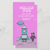 宇宙飛行士ガール宇宙ロケットピンク誕生日 サンキューカード (正面/裏面)