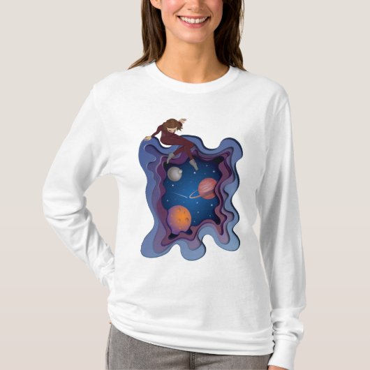 宇宙飛行士ガール宇宙凝視 Tシャツ (正面)