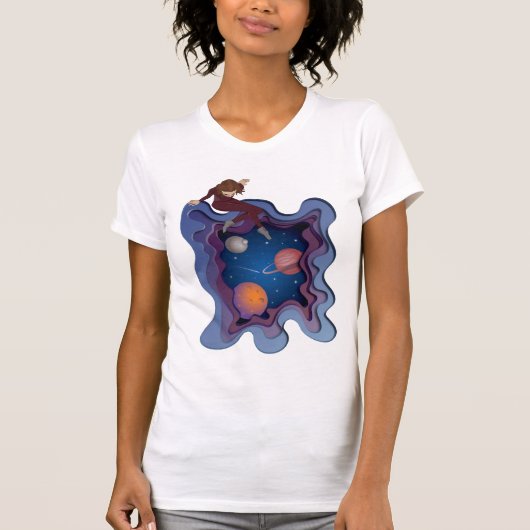 宇宙飛行士ガール宇宙凝視 Tシャツ (正面)