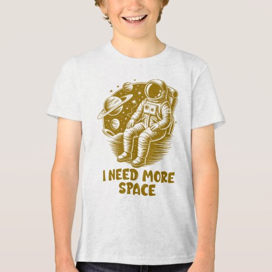 宇宙飛行士キッズ もっとスペースが欲しい トライブレンドTシャツ (正面)
