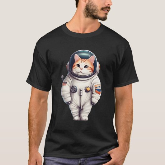 宇宙飛行士キャットキットンアメリカ国旗の天文学宇宙 Tシャツ (正面)