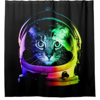 宇宙飛行士キャットクラシック猫好き シャワーカーテン