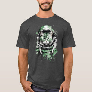 宇宙飛行士キャットスプラッシュ(緑) Tシャツ