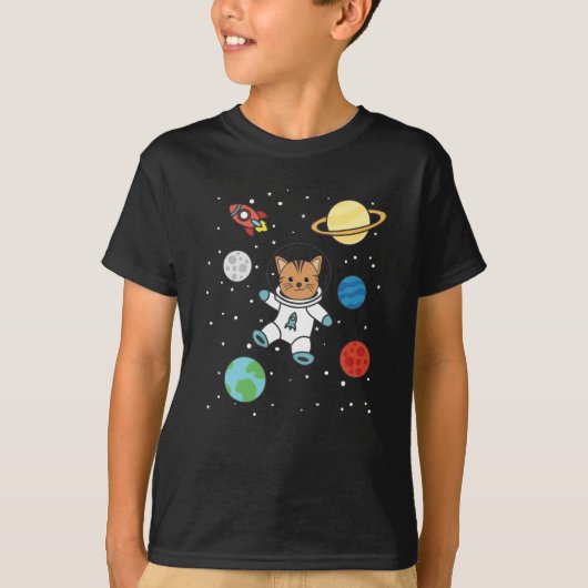 宇宙飛行士キャットプラネットアース火星宇宙 Tシャツ (正面)