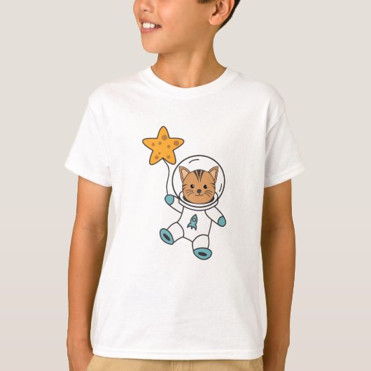 宇宙飛行士キャットプラネットムーンスター宇宙 Tシャツ (正面)