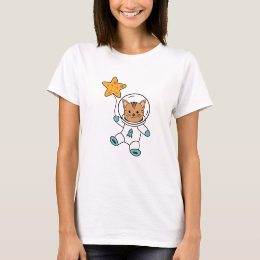 宇宙飛行士キャットプラネットムーンスター宇宙 Tシャツ (正面)