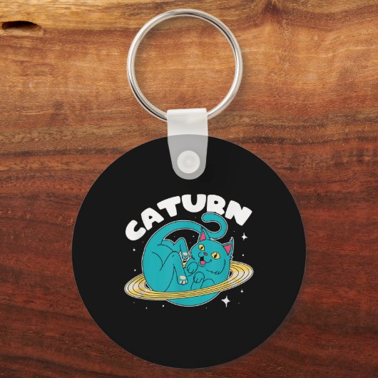 宇宙飛行士キャットプラネット土星天文愛好家 キーホルダー (正面)