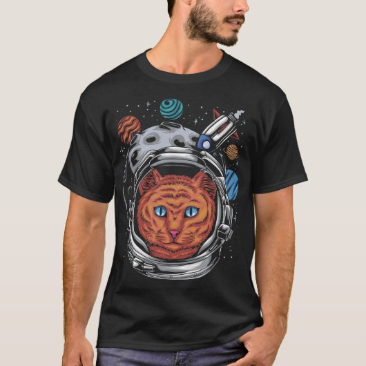 宇宙飛行士キャットヘルメット宇宙猫 Tシャツ (正面)