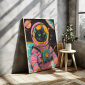 宇宙飛行士キャットレトロウォールアートプリント ポスター