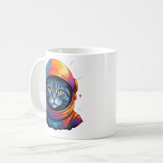 宇宙飛行士キャット宇宙おもしろい猫好き コーヒーマグカップ (正面左)