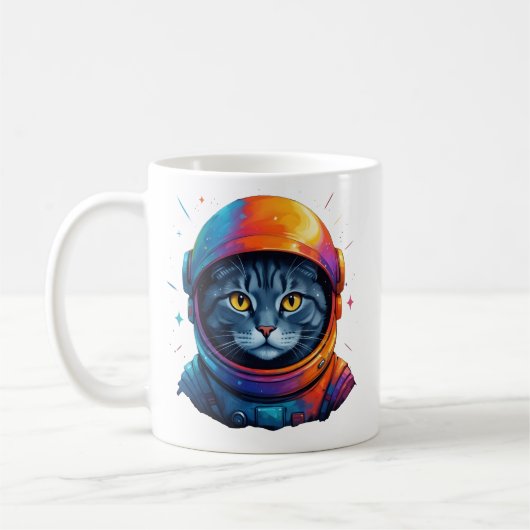 宇宙飛行士キャット宇宙おもしろい猫好き コーヒーマグカップ (左)