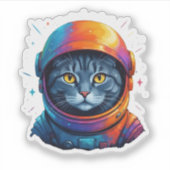 宇宙飛行士キャット宇宙おもしろい猫好き シール (正面)