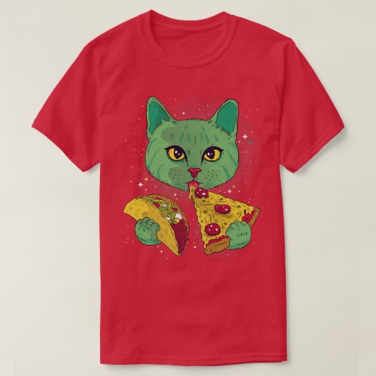 宇宙飛行士キャット宇宙キャットピ食べザットとタコガレーC Tシャツ (デザイン正面)