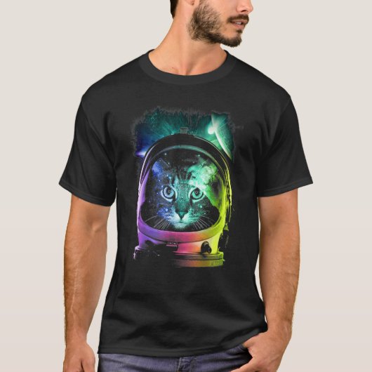 宇宙飛行士キャット宇宙キャット男性へウィメンズキッズ Tシャツ (正面)