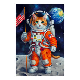 宇宙飛行士キャットUSA月に関する国旗 ポスター