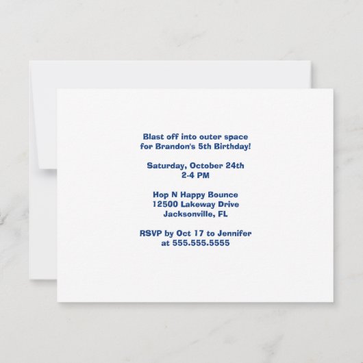 宇宙飛行士クールボーイ宇宙空間子供の誕生日パーティー 招待状 (裏面)