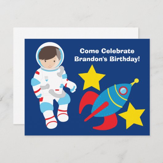 宇宙飛行士クールボーイ宇宙空間子供の誕生日パーティー 招待状 (正面/裏面)