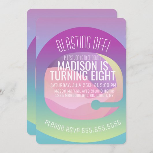 宇宙飛行士グラデーション宇宙惑星誕生日Any Age 招待状 (正面/裏面)