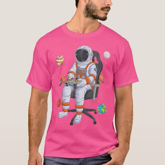 宇宙飛行士ゲーマー宇宙人男性キッズゲームシステム Tシャツ (正面)