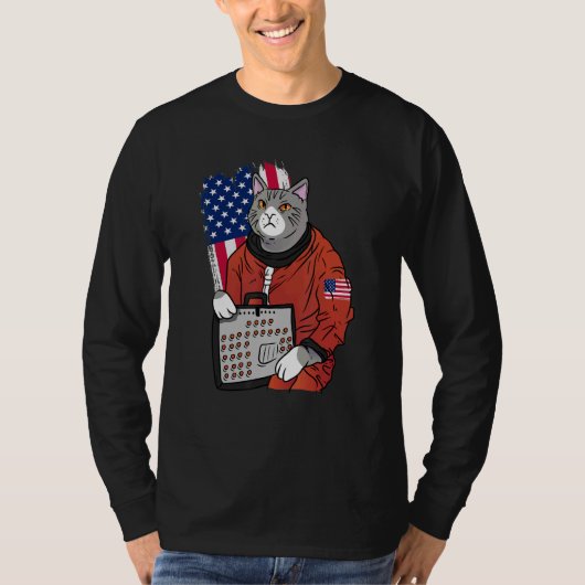 宇宙飛行士シンセサイザーCat Music Producer Synth Usa Tシャツ (正面)