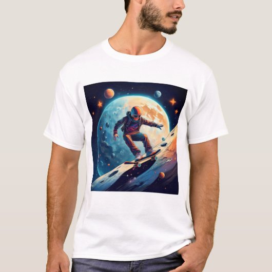 宇宙飛行士スケートボード宇宙 Tシャツ (正面)