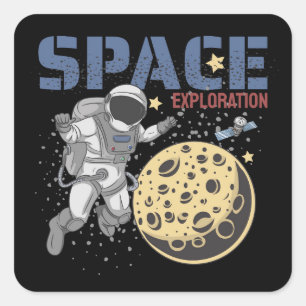 宇宙飛行士スペースウォーキングと探索イラストレーション スクエアシール