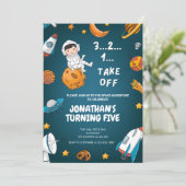 宇宙飛行士スペース惑星ダークテーマ誕生日 招待状 (スタンド正面)