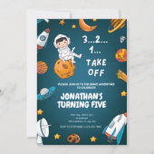 宇宙飛行士スペース 惑星 ダークテーマ 誕生日 招待状 (正面)