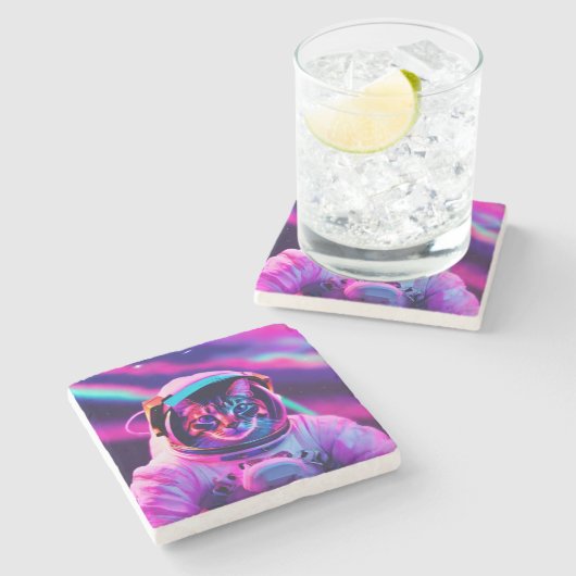 宇宙飛行士ネコ ストーンコースター (横)