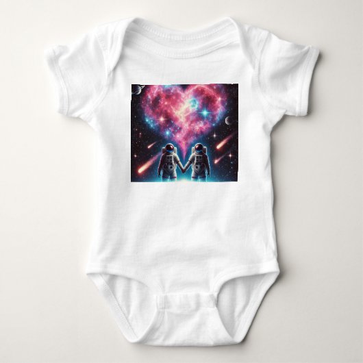 宇宙飛行士ハート銀河系Tシャツ ベビーボディスーツ (正面)