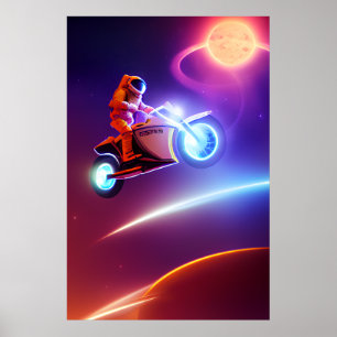 宇宙飛行士バイクもしくは自転車に乗る人ポスター – Shoot for Moon ポップ・アートの  ポスター