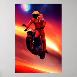 宇宙飛行士バイクもしくは自転車に乗る人宇宙グラフィックSci-Fiアート ポスター