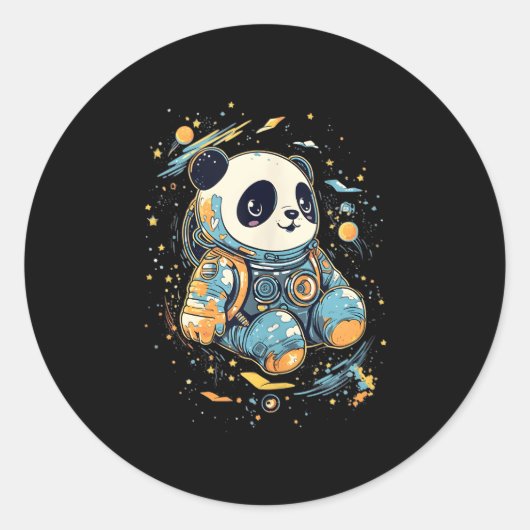 宇宙飛行士パンダ宇宙パンダ熊かわいい ラウンドシール (正面)