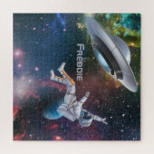 宇宙飛行士パーソナライズされた及びソーサー飛んでいるー ジグソーパズル (横)
