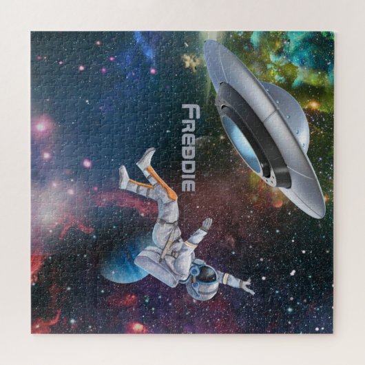 宇宙飛行士パーソナライズされた及びソーサー飛んでいるー ジグソーパズル (横)