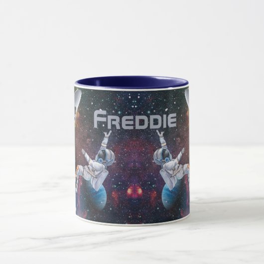 宇宙飛行士パーソナライズされた及びソーサー飛んでいるー マグカップ (中央)