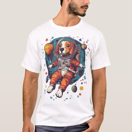 宇宙飛行士ビーグル - 宇宙探検犬 Tシャツ (正面)